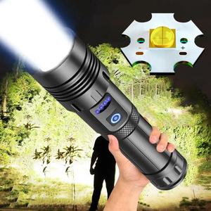 Portable Flashlight, Bright Outdoor Handheld USB Rechargeable Flashlight with Side Light, Zoomable Lamp for Camping, Hiking, Daily Emergency Lighting, Torch, Camping Accessories, Hiking Gear