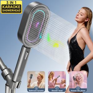 Karaoke Shower Head with Detachable Karaoke Machine & Bluetooth Speaker｜IPX7 Waterproof Answer Calls 7Hrs Playtime Type-C｜16 Color RGB Lights Bathroom Singing Must-Have Gift Showerhead