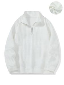 Men's Solid Textured Zip Up Sweatshirt, Loose Casual Long Sleeve Stand Collar Pullover for Fall & Winter, Men's Clothes for Daily Wear
