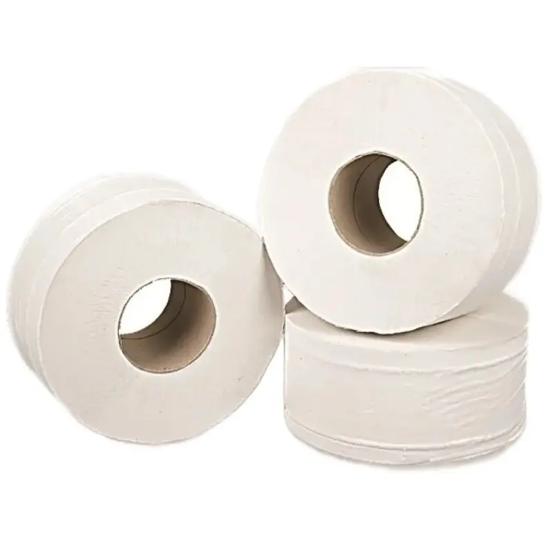3” Mini Jumbo Pure Pulp Toilet Rolls - Soft and Absorbent 2 Ply White - Wipes, Smooth 1