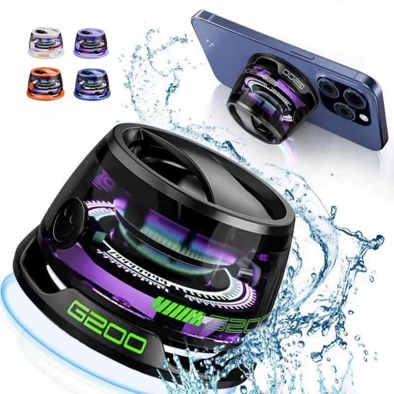 Magnetic Mini Bluetooth Speaker, G200 5W mini Speakers Wireless with Bluetooth 5.3, RGB Light, Game Mode, 7H Playtime, Portable Phone Stand for iPhone, Travel, Golf Cart - Black/Purple 0