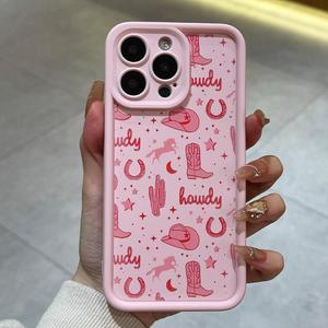 Cowboy Hat Pattern Phone Case, Cute Phone Protective Cover, Phone Accessory Compatible with iPhone 11 12 13 14 15 16 Series