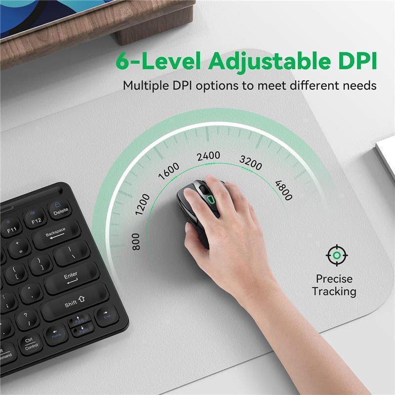 Bluetooth Mouse, Rechargeable Wireless Mouse (BT5.0/3.0 & 2.4G), 4800DPI Adjustable, 6-Button Silent Computer Mice, USB Ergonomic Wireless Mouse for Laptop PC Mac, Grey 1