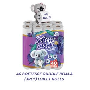 40 Softesse Cuddle KOALA  Toilet Rolls 3Ply Ultra Advantage Pack with Degradable and Recyclable Wipes - Unscented