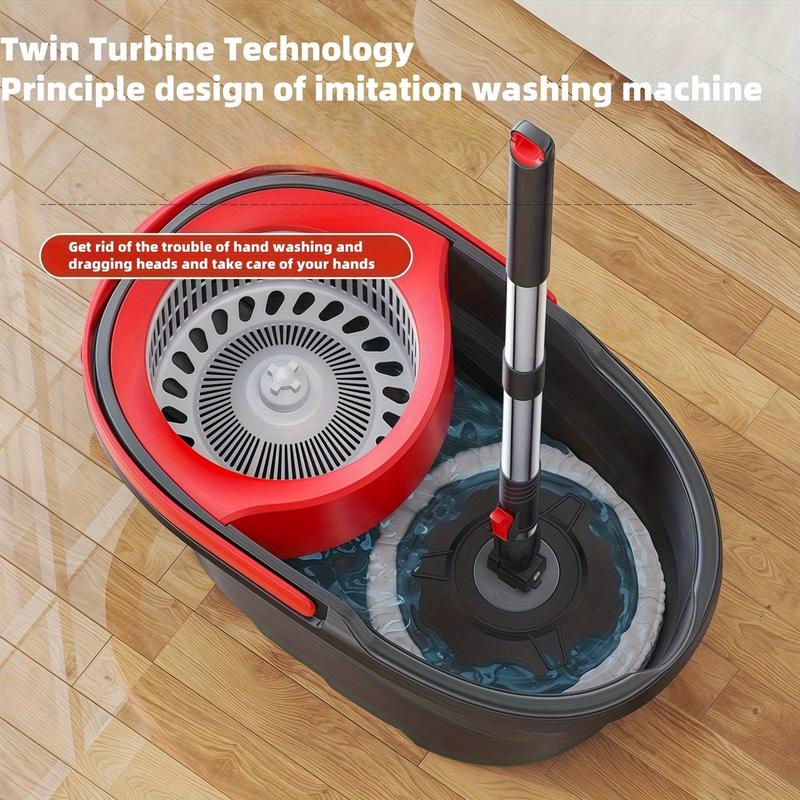 Rotating Mop No-Wash Household Cleaning Broom Bucket Set with Extendable Pole, Pedal Manual Pressure Dual-Drive Floor Cloth Suitable for Kitchen, Living Room, Bathroom Cleaning Use, Specialized for Large Sweeping 4