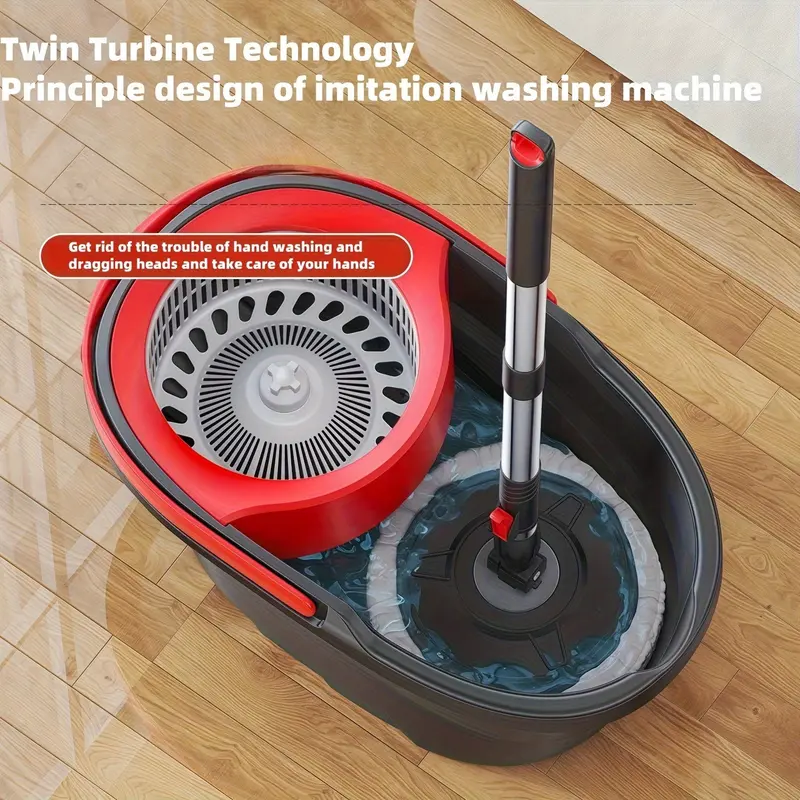 Rotating Mop No-Wash Household Cleaning Broom Bucket Set with Extendable Pole, Pedal Manual Pressure Dual-Drive Floor Cloth Suitable for Kitchen, Living Room, Bathroom Cleaning Use, Specialized for Large Sweeping 4