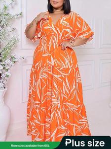 【Plus Size】 Plants Print Dress, Casual Summer Clothes for Women, Women's Plus Size Clothing for Daily Wear