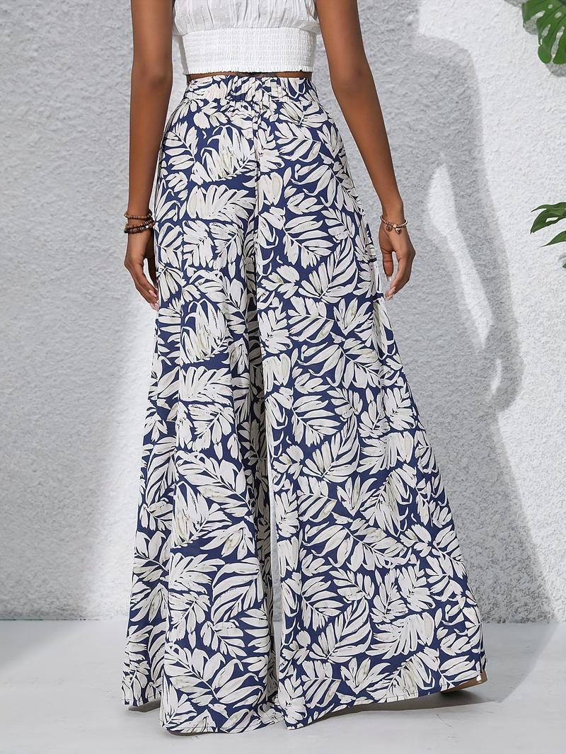 Product Introduction of Women'S Bohemian Floral Print Chiffon Wide-Leg Pants - High Waist, Elastic Waistband, Long Beach Trousers for Summer Vacation, Casual Elegant Style Womenswear Bottom Comfort 15
