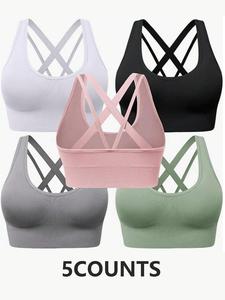 Women's Solid Criss Cross Sports Bra, Breathable Comfortable Sports Bra, Gymclothes, Ladies Sportswear for Exercise Indoor Outdoor Wear, Activewear, Workout Gym Clothes Women, Yoga Wear Fitness, Training Running Wear, Workout Bras, Sports Lingerie Top