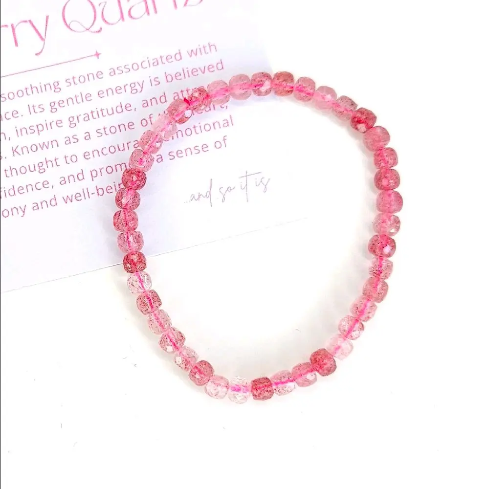 Strawberry Quartz Faceted Crystal Beaded Bracelets - Elasticated