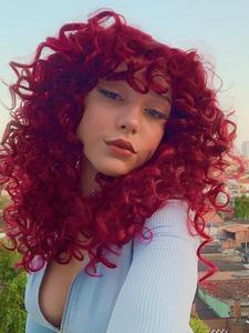 19 Inch Red Short Loose Curly Wigs for Women, Gorgeous Fluffy Wigs with Curly Bangs, Synthetic Natural Cosplay Hair Wig for Party, Daily Use