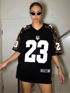 Women's Colorblock Patchwork Print Baseball Jersey, Casual Leopard Print V Neck Short Sleeve T-shirt for Summer, Ladies Clothes for Daily Wear