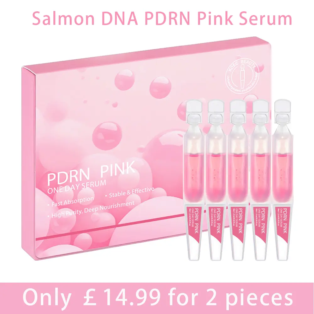 Salmon DNA PDRN Pink Serum, Korean Skincare Ampoule with Collagen and Hyaluronic Acid, 10 Count
