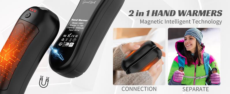 FANDLISS Hand Warmers Rechargeable 6000mAh, 2025 New Hand Warmers Reusable 2-Pack, Portable Pocket Hand Warmer 3 Heating Modes USB Electric Split Rechargeable Hand Warmer for Outdoor Sports,Camping,Christmas