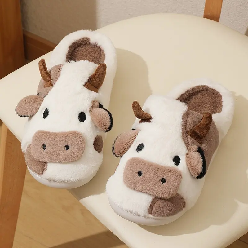 Women's Cartoon Pattern Fluffy Novelty Cow Slippers,Girl Lovely Soft Plush Fuzzy Round Toe Warm HouseSlippers Walking Shoes for Fall & Winter, Casual CozyBedroom Slippers Footwear for Outdoor indoor AsChrismas Gift House Slippers