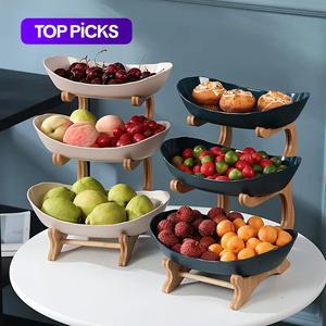 3 Tier Fruit Basket, 1 Count Large Capacity Tiered Fruit Basket Stand, Bamboo Fruit Basket Fruit Tray Snack Nuts Bread Candy Storage Rack #TOP PICKS