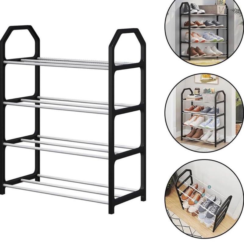 EasyByMall 4 Tier Shoe Racks, Metal Shoe Storage Organiser Narrow Shoe Racks, Stackable Small Shoe Rack For Closet, For Hallway, Bedroom(White) 2