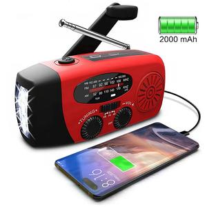 2000mAh Radio Hand Crank, Solar Powered/USB Rechargeable FM AM WB NOAA Weather Radio, Emergency LED Flashlight Power Bank for Holiday Birthday