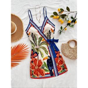 Women Floral Print Sling Dress Boho Sleeveless Spaghetti Strap Dress for Beach Vacation Ladies Summer Clothing Female Clothing Casual Womenswear hoc o dress knitted  dress cocktail  dress