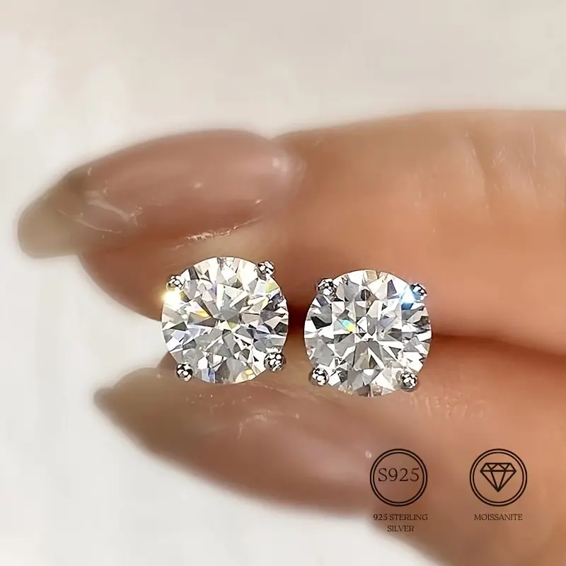 0.5-3ct Brilliant Round Cut Moissanite Four-Prong Stud Earrings for Women 925 Sterling Silver Wedding Jewelry 0