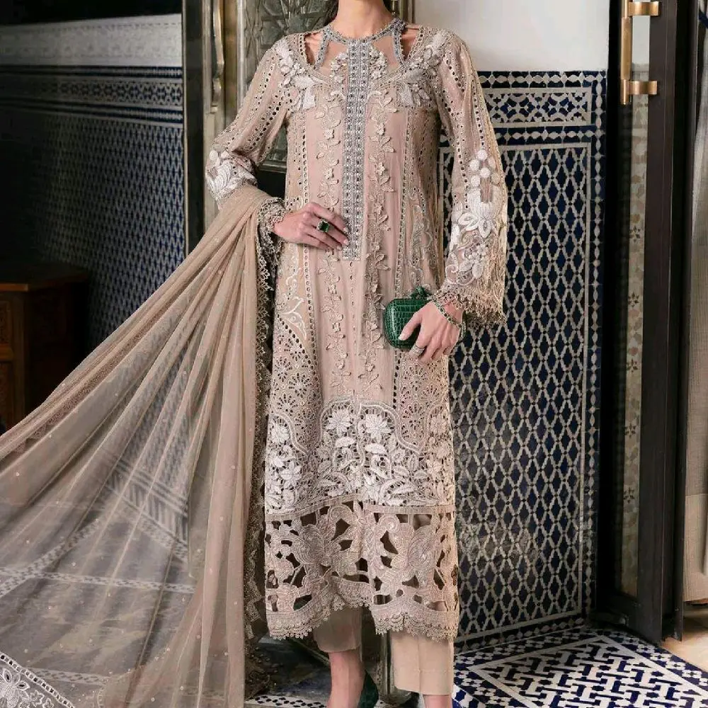 Simran's chikankari inspired by Maria B Beige Womenswear
