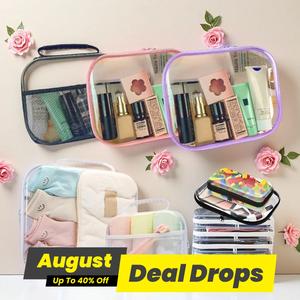 Clear Storage Box Set, 1 Set Large Capacity Zipper Storage Box, Portable Storage Organizer for Skin Care, Clothes, Books, Travel Toiletry Bag, Cosmetic Storage Box