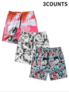 Men's All Over Print Drawstring Waist Shorts, Regular Fit Casual Pocket Beach Shorts, Men's Summer Bottoms for Vacation Holiday