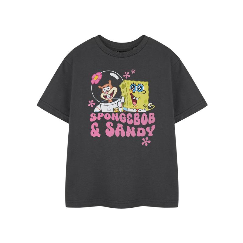 Vanilla Underground x SpongeBob SquarePants Girls Grey SB & Sandy Short Sleeved T-Shirt 0