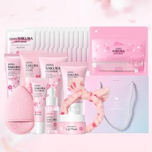 Sakura Skincare Set (1 Set), Facial Cleanser & Cream & Eye Cream & Serum & Lip Mask & More, Rejuvenation Beauty & Personal Care Product, Birthday Gift, Valentine's Day Gift, Pink