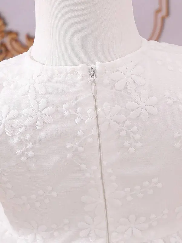 Baby Girl Sweet Embroidered Mesh Dress With Bowknot Decoration And Bubble Sleeves, Summer 2