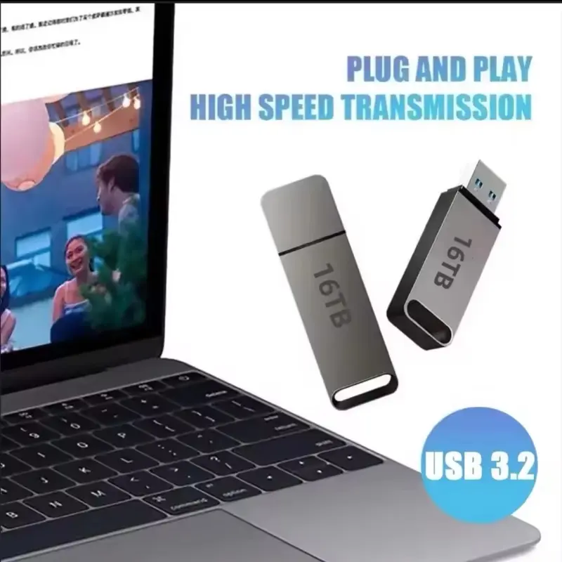 16TB Flash Drive USB3.2 High Speed Transfer Type C U Metal Flash SSD Portable Mini Flash Drive Memory Waterproof U Drive 5