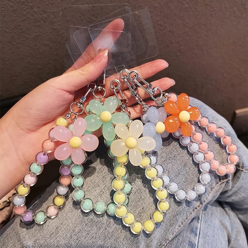 Phone Anti-lost Lanyard Key Short Wrist Pendant Colorful Macaron Round Bead Pendant Women's Hand-held Chain Mobile Phone Lanyard 0