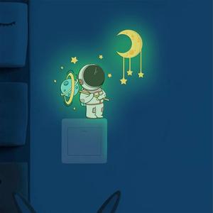 Luminous Sticker, Glow in The Dark Astronaut Space Theme Design Switch Sticker, 1 Count Cartoon Moon Star Self Adhesive Wall Sticker, Decorative Wall Decal, Room Decor, Home Decor, High Adhesive Stickers