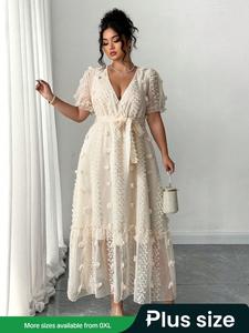 【plus Size】women's Belted Dress, Elegant Dress for Party Holiday Wedding Guest, Women's Clothes for All Seasons, Shortsleeve