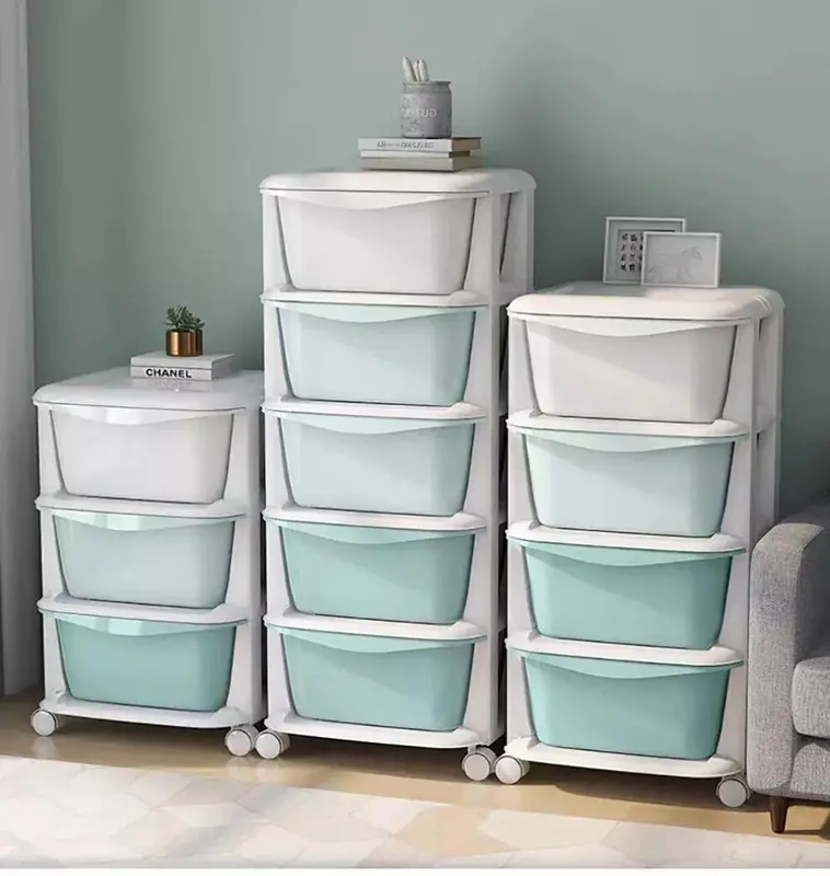Plastic Drawer Box Storage Cabinet Rolling Cart with Wheels Casters 5 Drawers UK 0