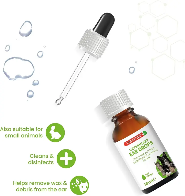 Vetzyme Veterinary Ear Drops for Dogs, Cats and Small Pets - Antibacterial Formula Fights Infection and Soothes Irritation (18ml) 2