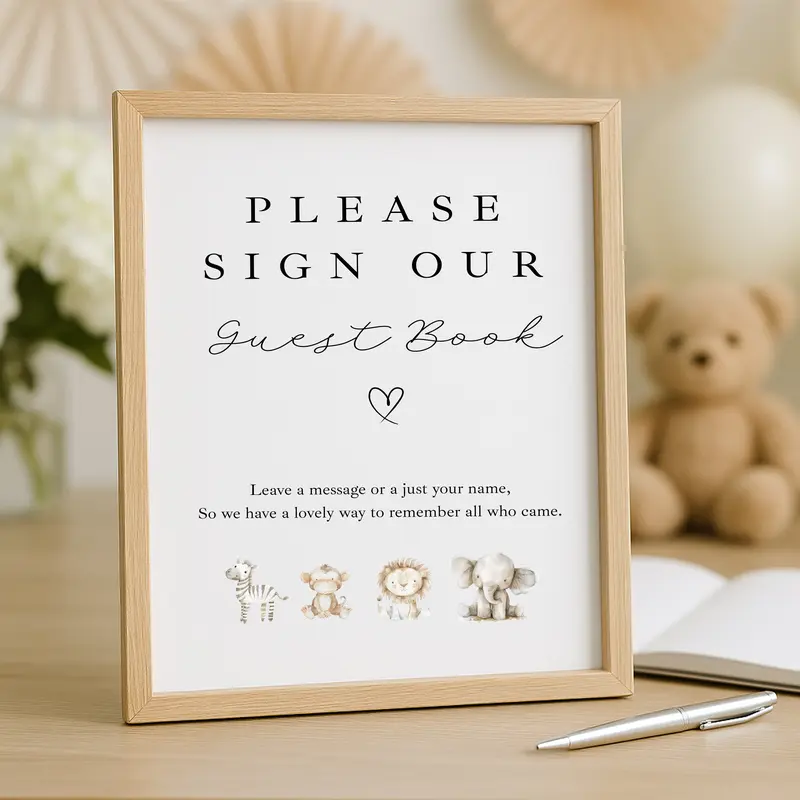 Personalised Watercolour Safari Baby Shower Guest Book | A4 Sign 2