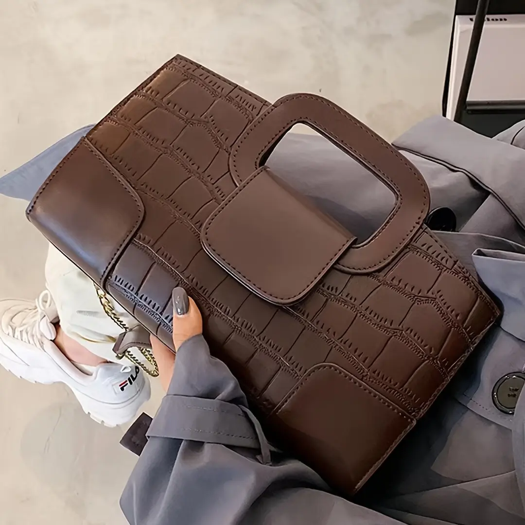 SHOP'S MART LTD 2025 Spring and Summer New Brown Women's Bag Crocodile Pattern Handbag Handbag Shoulder Bag Crossbody Bag Small Bag Elegant and Stylish Women's Bag Evening Bag Chain Shoulder Strap Bag Black Handbag