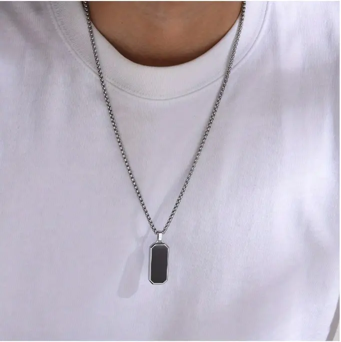 1pc Stainless Steel Necklace, Men's Simple Black Drip Oil Stainless Steel Pendant, Men's Personality Gift Christmas New Year Valentine's Day Holiday Gift 0