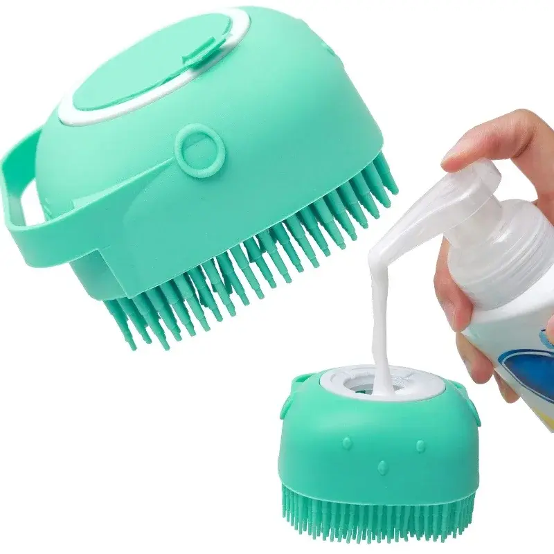 Pet Dog Shampoo Brush 2.7oz 80ml Cat Massage Comb Grooming Scrubber  for Bathing Short Hair Soft Silicone Rubber 4