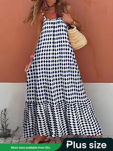 【Plus Size】 Geometric Print Cami Dress, Fashion Casual Sleeveless Dress for Daily Holiday Vacation Wear, Women Plus Clothing for All Seasons