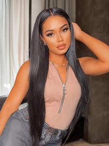 5x5 Glueless Lace Front Straight Human Hair Wigs, Put on & Go Lace Closure Wigs, Natural Black Pre-plucked Wigs for Women Girls Daily Party