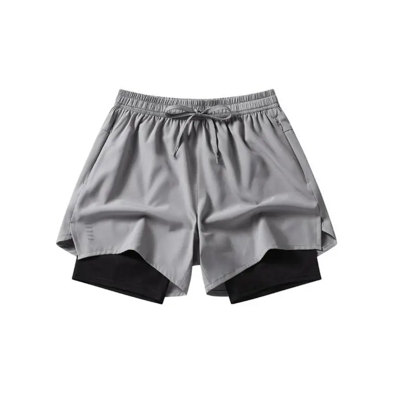 Men's 2 in 1 Solid Drawstring Waist Zip Pocket Athletic Shorts with Liner, National Day Clothing, Casual Quick Dry Sports Running Gym Shorts for Summer, Shorts for Men 4
