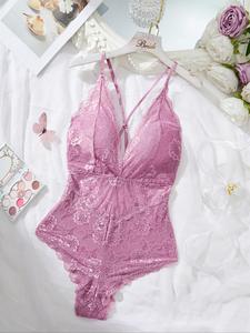 Women's Solid Lace Sexy Cami Bodysuit, Soft Comfy Breathable Bodysuit for Daily Wear, Women's Lingerie for All Seasons