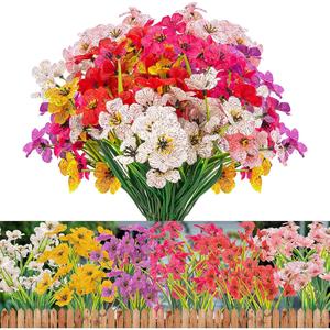 Artificial Flower, 12 Bundles Faux Flower, UV Resistant Faux Plastic Plant for Indoor Outdoor Vase Box Garden Porch Home Spring Summer Decor, Garden Decorations, Fake Flowers for Outdoor