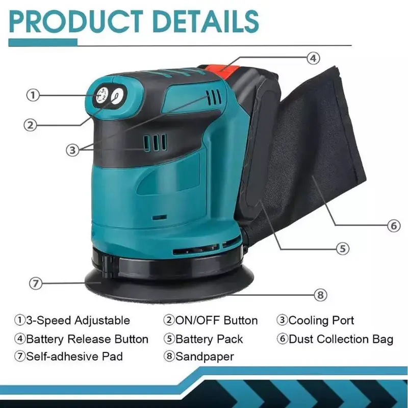 Cordless Random Orbital Sander 18V Li-ion 5" Dust Bag Discs Machine For Makita 1