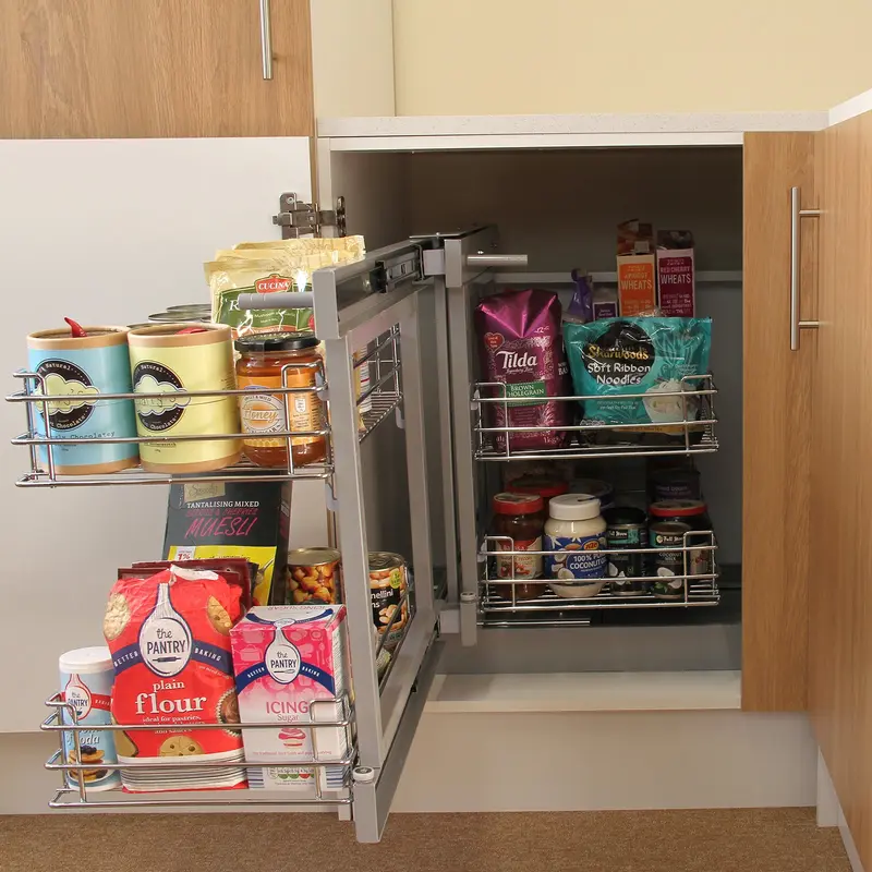 KuKoo Magic Corner Pull Out Kitchen Cupboard Drawers - Left Hand Metal Organiser 8