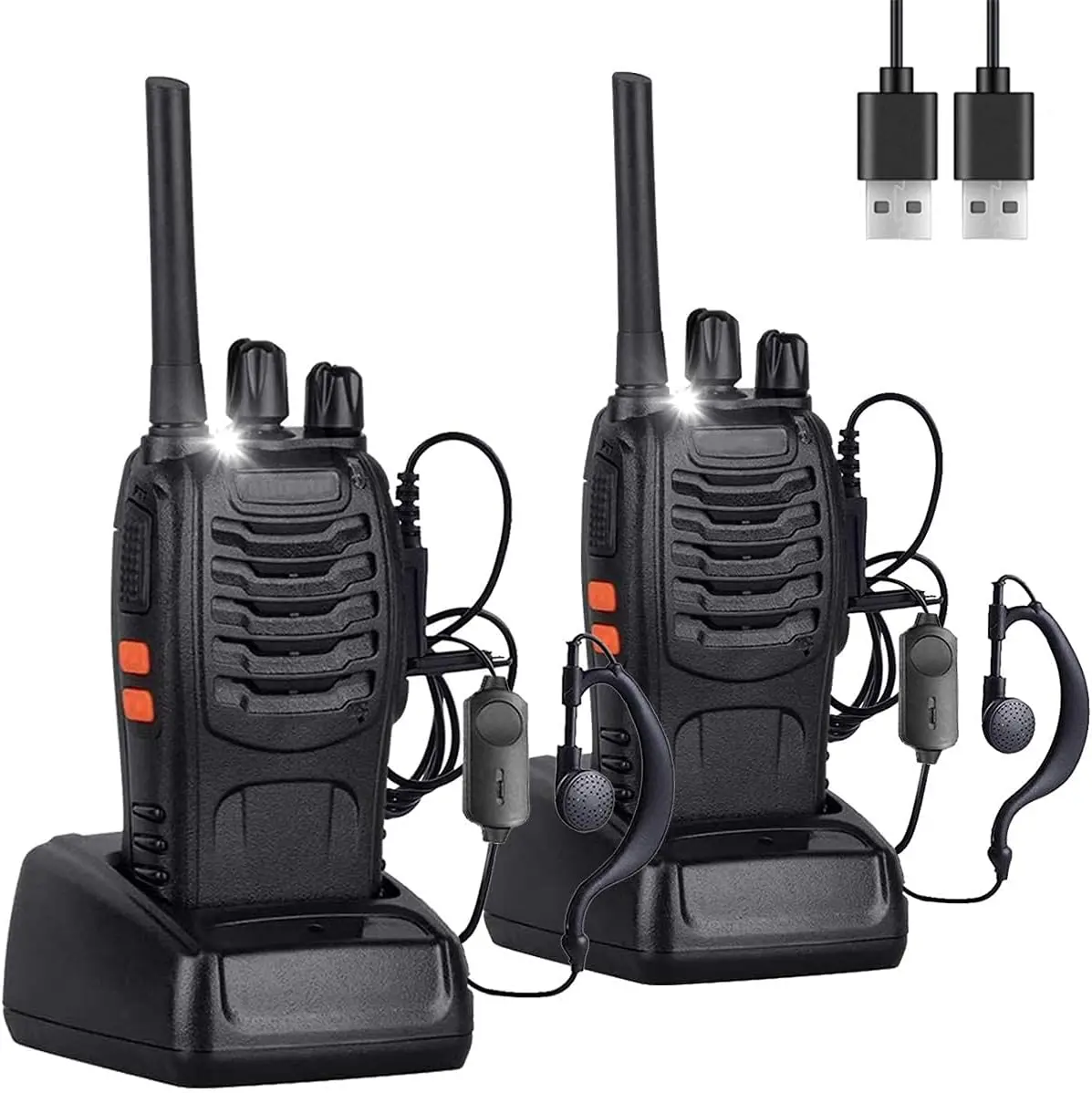 Walkie Talkies 16 Channels Rechargeable Walky Talky with USB Charger Earpieces Walkie Talkies with Voice Prompt 1 Pair