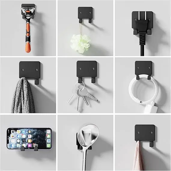 VEER DEAL 4 Pack Key Holder for Wall, Razor Holder Wall Mounted, Hat Rack, Self Adhesive Hooks, Shower Hooks, Towel Hooks(Black) 2