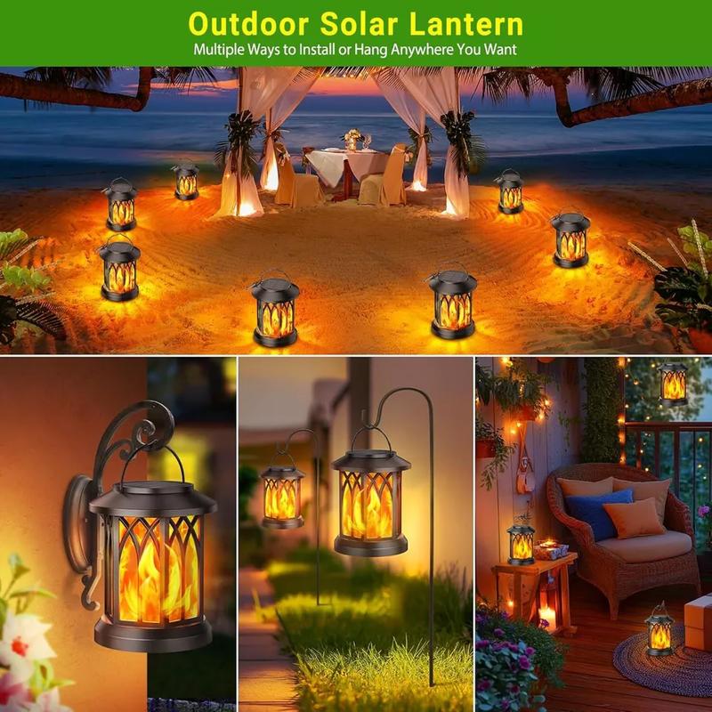 LED Flickering Flame Solar Hanging Lights Lantern Outdoor Garden Pathway Decor 6